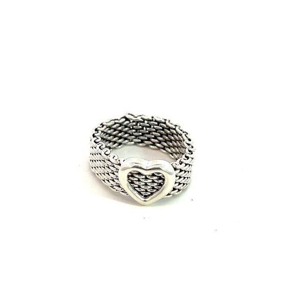 Tiffany & Co Estate Somerset Heart Ring Size 5.5 Sterling Silver 6.5 mm TIF690 - Picture 3 of 11